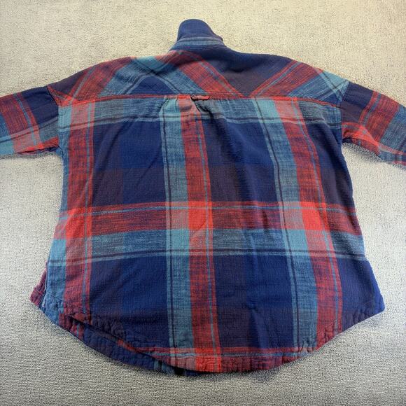 Free People Womens Flannel Blue XS/TP Plaid Oversized Long Sleeve Cat Eye Button - Picture 2 of 8